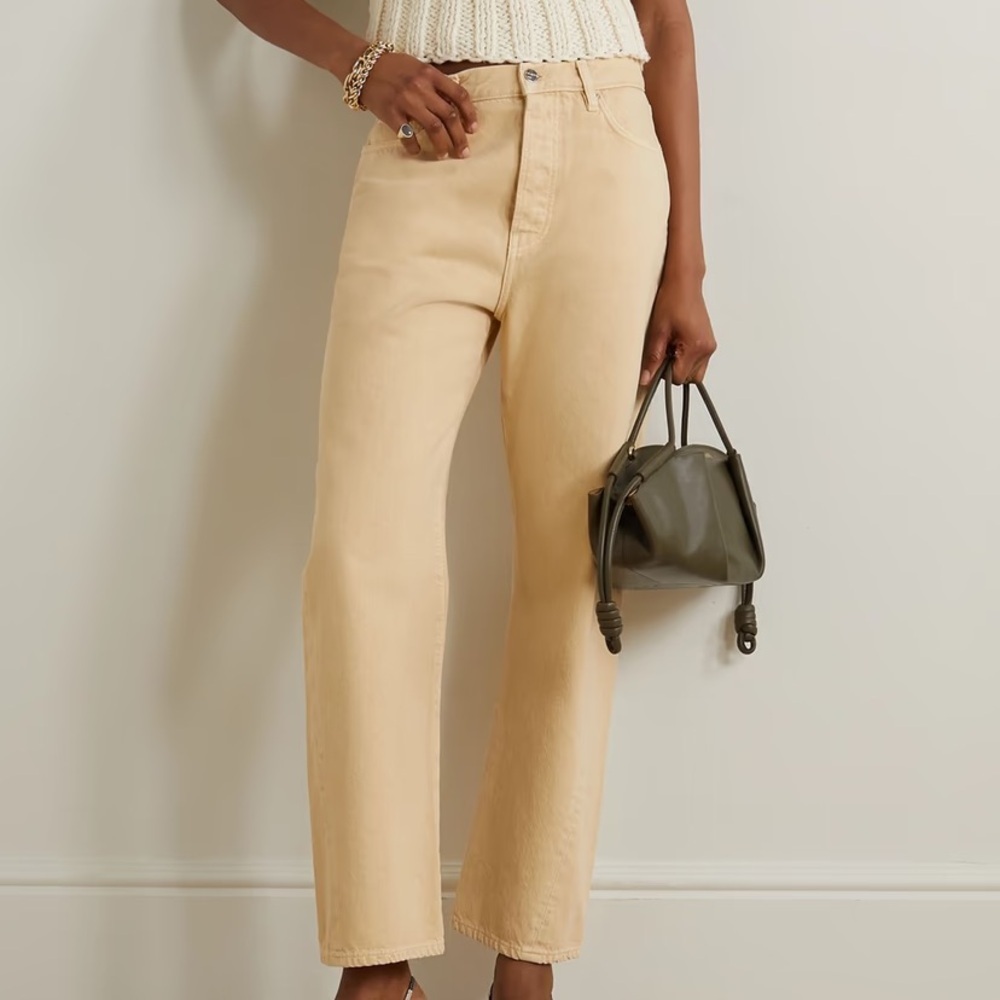 Nwt Toteme Twisted Seam Mid Rise Straight Leg Jeans Pants Sand Tan Washed Beige — image 2 of 8
